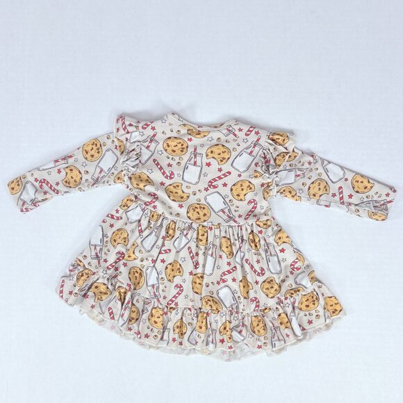 Baby Girls Bamboo Winter Christmas Holiday Santa Cookies Print Twirl Dress 3-6m - Picture 6 of 9